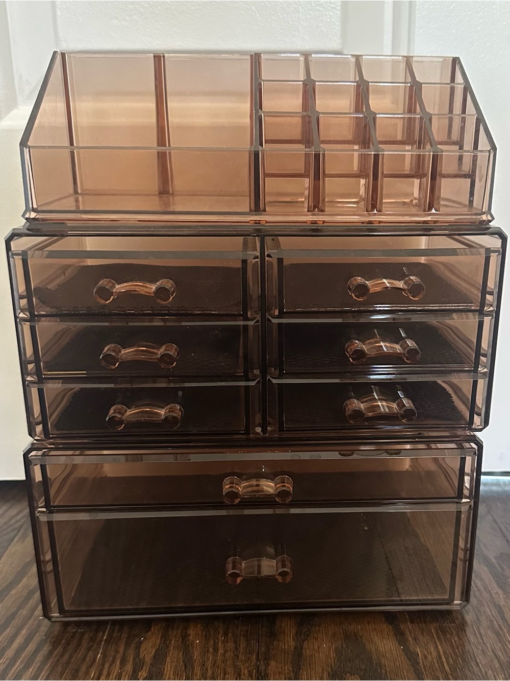 Three Piece Set Acrylic Cosmetic Organizer Storage Drawers - Brown - Picture 3 of 4